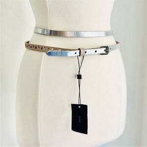 BCBGMaxAzria Metallic Silver and Tan Skinny Wrap Belt. Size Small, NWT